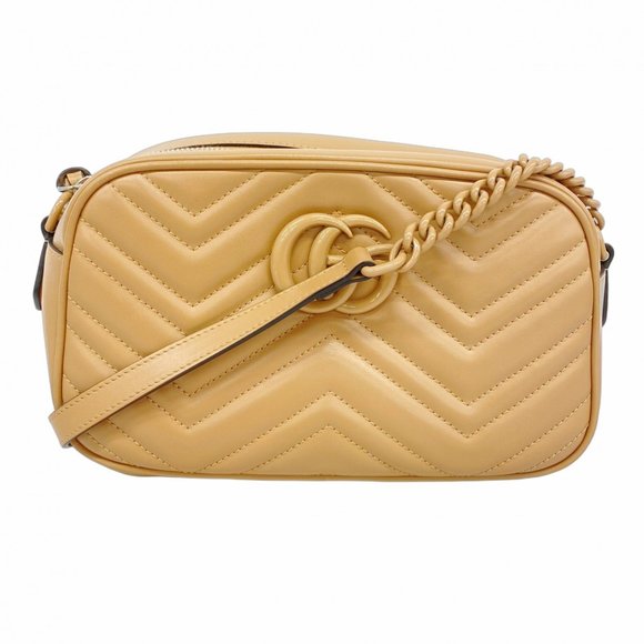 Gucci GG Marmont Shoulder Bag 447632 Leather Beige Women's - Picture 1 of 10